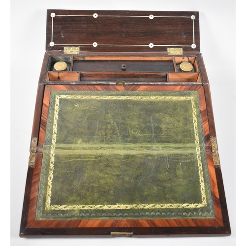 2 - A Late 19th century Mother of Pearl Inlaid Rosewood Writing Slope with Hinged Lid to Tooled Leather ... 