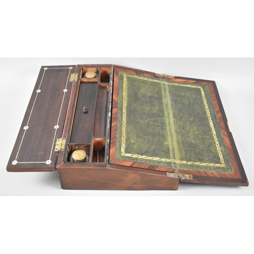 2 - A Late 19th century Mother of Pearl Inlaid Rosewood Writing Slope with Hinged Lid to Tooled Leather ... 