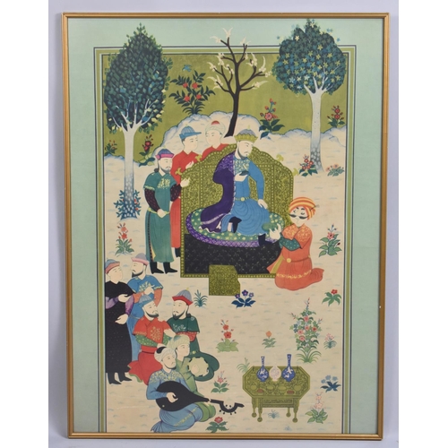 265 - A Large North Indian or Persian Poster Print, Emperor with Courtiers in Garden, 47x82cm