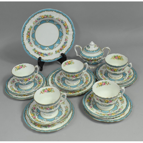 267 - A Royal Staffordshire Tea Set decorated with Blue Scrolls, Gilt Trim and Floral Swag to comprise Fiv... 