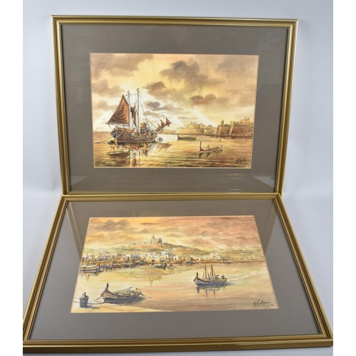 297 - A Pair of Framed Maltese Watercolours, Grand Harbour and Gozo Harbour, Each 41x29cm