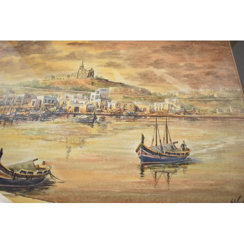 297 - A Pair of Framed Maltese Watercolours, Grand Harbour and Gozo Harbour, Each 41x29cm