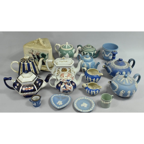 A Collection of Various Jasperware Teapots and Teawares to include
