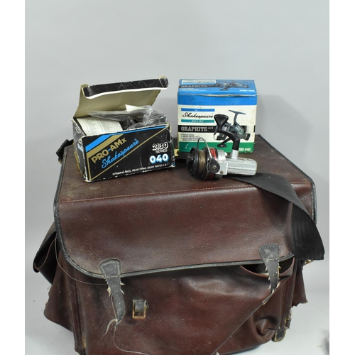 442 - A Vintage Leather Mounted Fishing Tackle Box containing Fishing Reels to include Examples by Shakesp... 