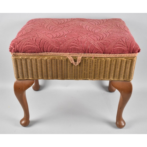 454 - A Vintage Lloyd Loom Sewing Box on Short Cabriole Supports with Hinged Upholstered Seat, 47cm wide