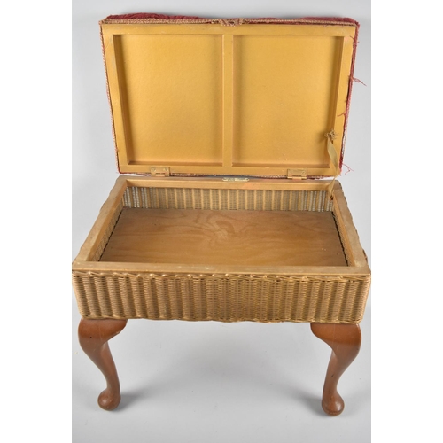 454 - A Vintage Lloyd Loom Sewing Box on Short Cabriole Supports with Hinged Upholstered Seat, 47cm wide