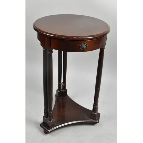 457 - A Modern Mahogany Circular Topped Drum Table with Turned Supports, 40cm diameter