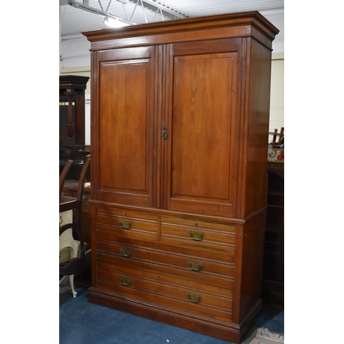 471 - An Edwardian Linen Press the Base Section with Two Short and Two Long Drawers, Panel Doors to Top Se... 