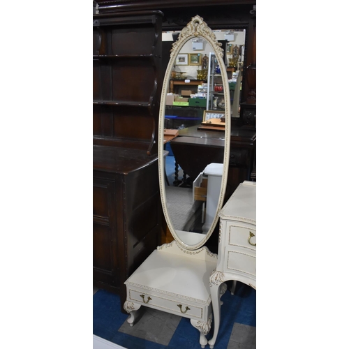 477 - A Cream and Gilt Cheval Mirror with Plinth Base Having Single Long Drawer, 44cm wide