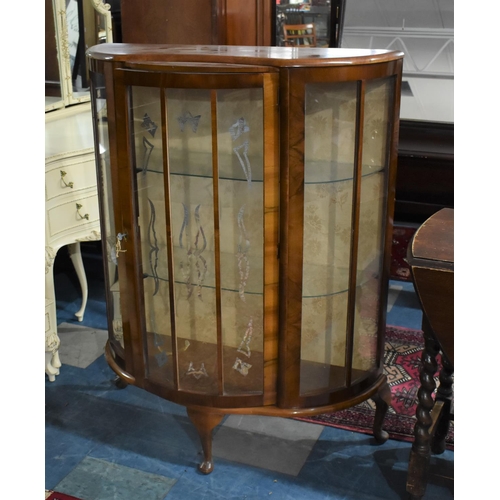 479 - A Mid 20th Century Walnut Demi Lune Glazed Display Cabinet on Short Cabriole Supports, 88cm wide