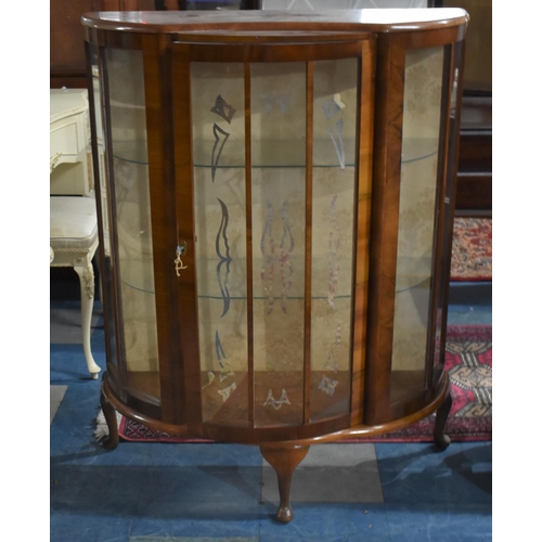 479 - A Mid 20th Century Walnut Demi Lune Glazed Display Cabinet on Short Cabriole Supports, 88cm wide