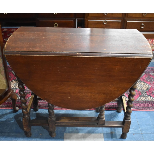 480 - A Mid 20th Century Oak Barley Twist Drop Leaf Gate Legged Table, 90cm wide