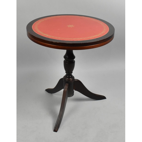 493 - A Modern Mahogany Reproduction Circular Topped Tripod Table with Tooled Leather Top, 45cm Diameter