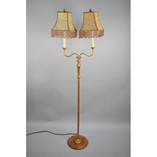 63 - A Modern Gilt Metal Two Branch Standard Lamp with Shade