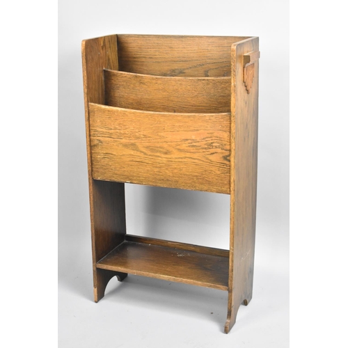 64 - An Art Deco Oak Two Division Magazine Stand with Base Book Store, 50cm wide