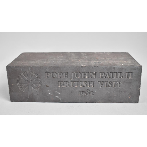 79 - A Commemorative Cast Blue Brick to Celebrate The Visit Of Pope John Paul II 1982, 23cm Wide