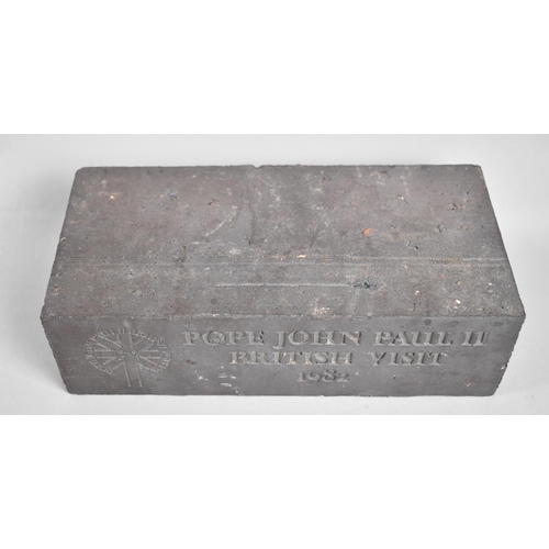 79 - A Commemorative Cast Blue Brick to Celebrate The Visit Of Pope John Paul II 1982, 23cm Wide