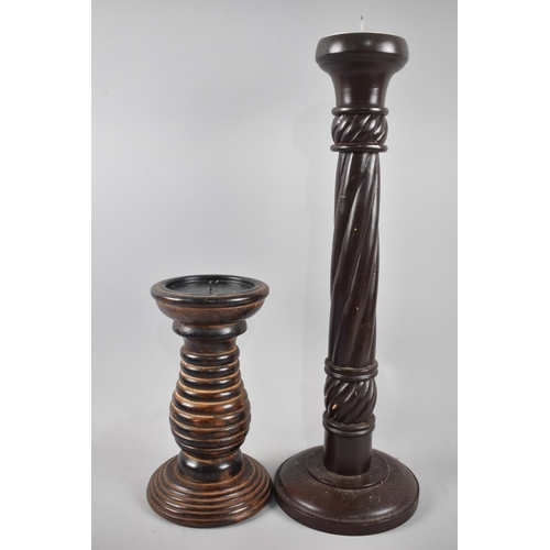 93 - Two Modern Turned Wooden Candle Prickets, the Tallest 51cm high