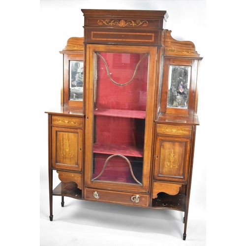 101 - An Edwardian Inlaid Display Cabinet Having Centre Glazed Shelved Display Over Long Drawer to Base, S... 