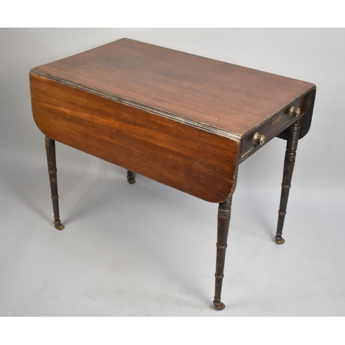 110 - A Late 19th Century Drop Leaf Mahogany Pembroke Table with Single Drawer Matched by Dummy, Turned Ta... 