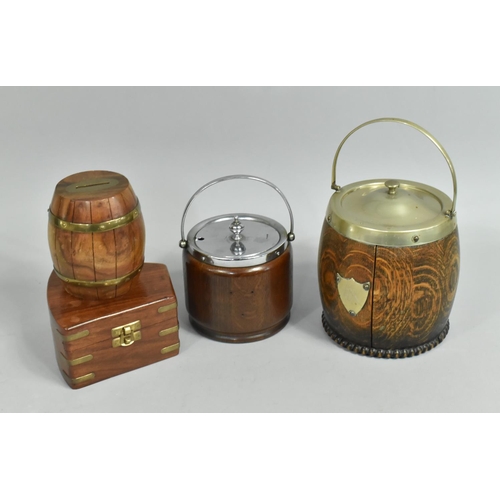 134 - A Collection of Wooden Boxes to Include Two Tea Caddies, Brass Mounted Box and Barrel Shaped Money B... 