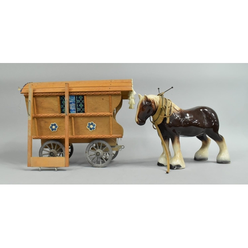 138 - A Ceramic Shire and Model of Gypsy Caravan, 32cm Long