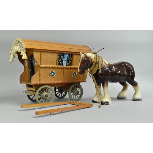 138 - A Ceramic Shire and Model of Gypsy Caravan, 32cm Long