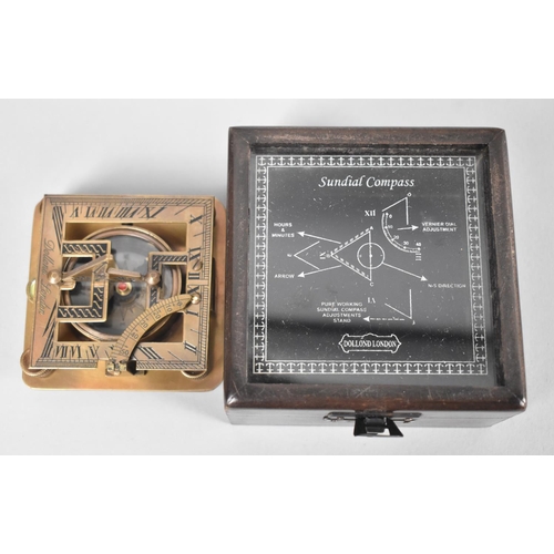 17 - A Reproduction Cased Sundial Compass in Brass as was made By Dollond, London, 10cms Square