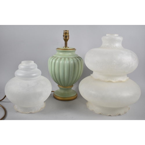 194 - A Mid 20th Century Vase Shaped Table Lamp and Three Opaque Glass Light Shades