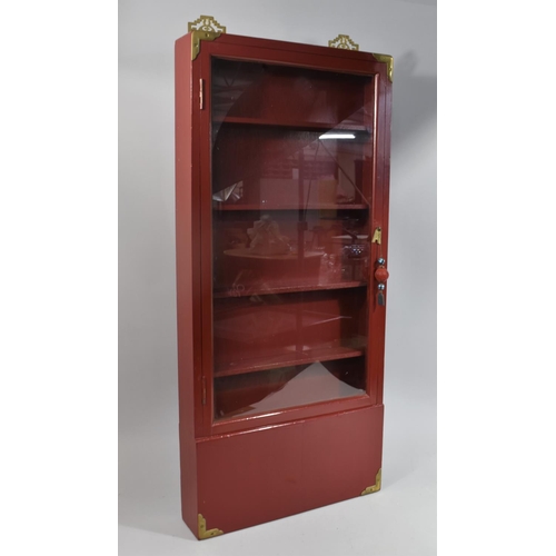 216 - A Chinese Wall Hanging Five Shelf Glazed Display with Brass Mounts, 43cm wide and 96cm High