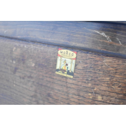 223 - A MId 20th Century Oak Lift Top Sewing Box on Stand with Stretcher Shelf, Fitted Interior, 54cm wide