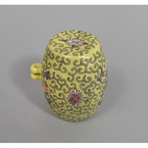 234 - A Chinese Bird Feeder of Barrel Form Decoreted in the Famille Rose Palette on Yellow Ground, 7cm wid... 