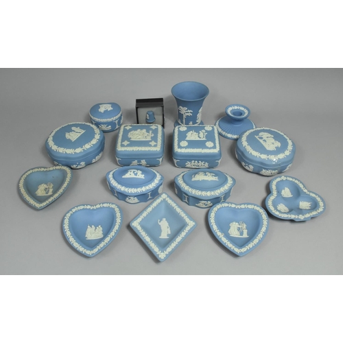 276 - Fifteen Pieces of Blue and White Wedgwood Jasperware