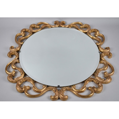 284 - A Mid 20th Century Bevel Edged Circular Wall Hanging Gilt Framed Wall Mirror, 64cm Diameter