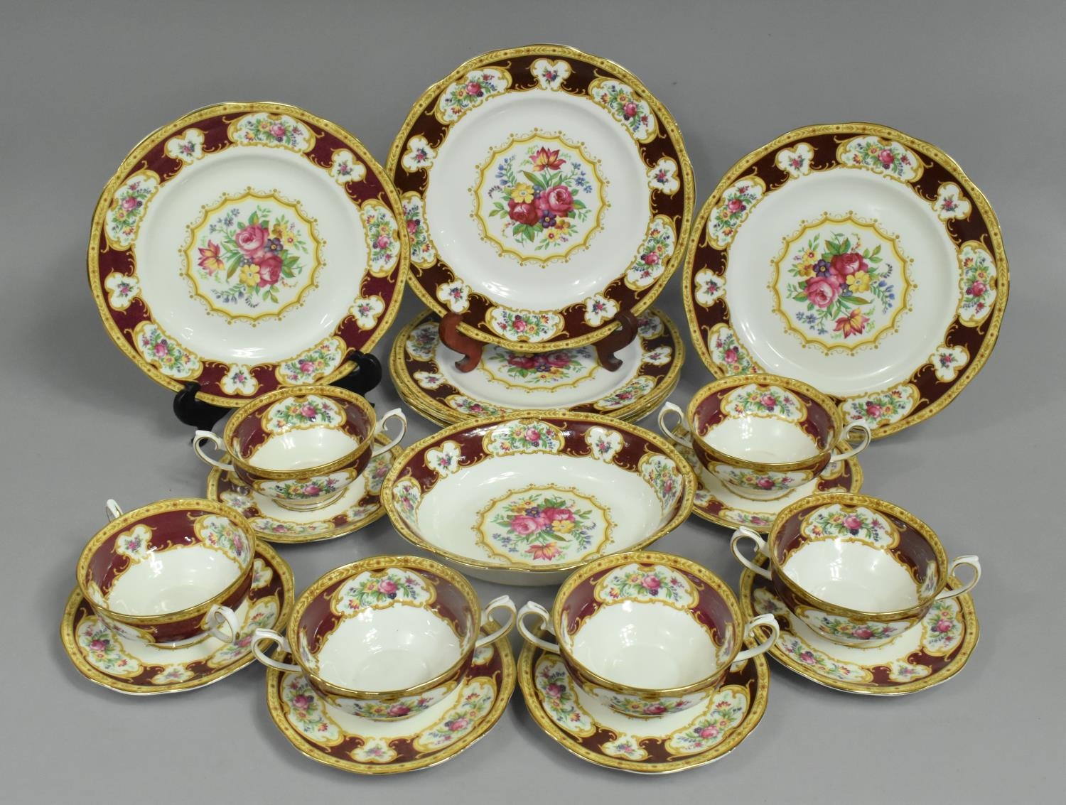 A Royal Albert Lady Hamilton Soup Set to comprise Six Two Handled Soup