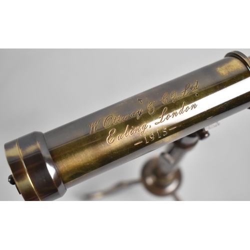 45 - A Reproduction Brass Copy of a Two Drawer Telescope as made by W Ottway in 1915, Tripod Rise and Fal... 