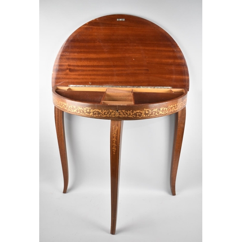 72 - A Modern Inlaid Italian Demi Lune Musical Jewellery Table, with Lift Lid, 60cm wide