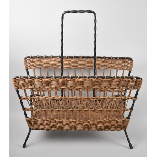 83 - A Mid 20th Century Wicker and Twisted Wrought Iron Magazine Rack, 43cm wide