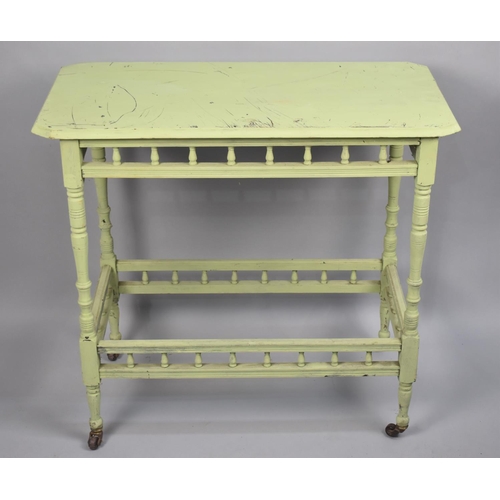 107 - A Green Painted Edwardian Side Table with Spindled Rail, 77cm wide