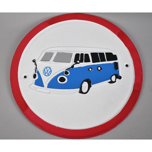 109 - A Modern Reproduction Cast Metal Circular Sign for Volkswagen Camper Van, 25cm Diameter (Plus VAT)