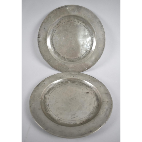 116 - Two Pewter William IV Plates, the Larger 24cm Diameter