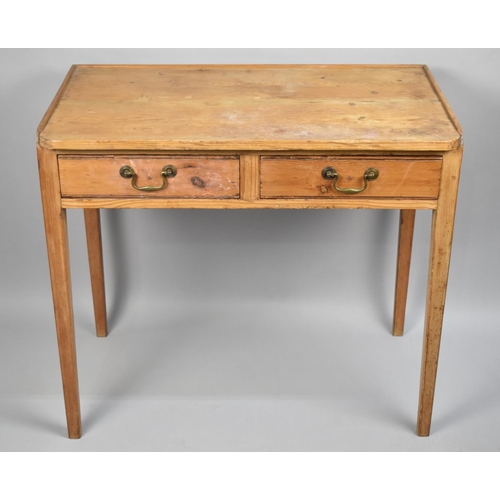 120 - A Late 19th/Early 20th Century Stripped Pine Side Table, Two Drawers, with Small Gallery Back, Taper... 