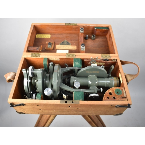 123 - A Hilger & Watts Vernier Theodolite in Wooden Carry Case, no.103098 Together with Tripod