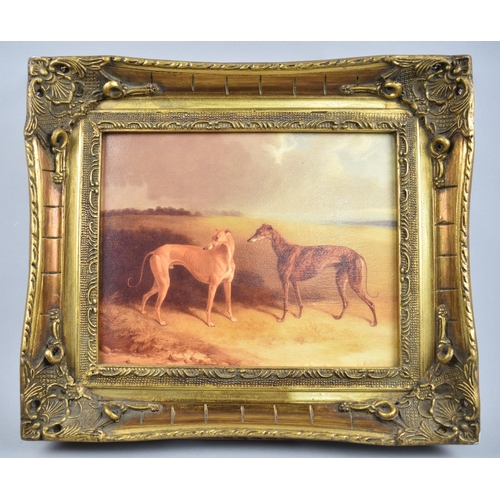 138 - A Reproduction Gilt Framed Print of Two Greyhounds, 24x19cm