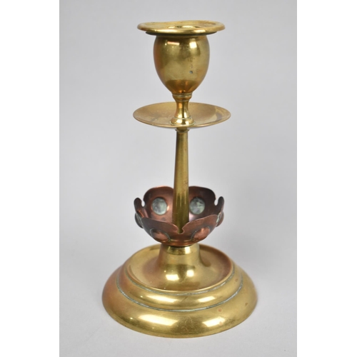 15 - An Arts and Crafts Copper and Brass Candlestick, Probably Benson, 16cms High