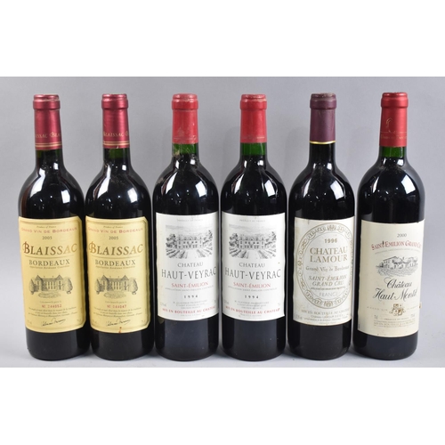 152 - Six Bottles Red Wine to Include Châteaux Haut-Veyrac St Emilion, Two Bottles 2005 Blaissac Bordeaux,... 
