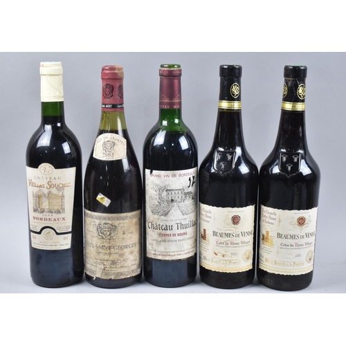 154 - Five Bottles of Red Wine, Two Bottles of Beaumes De Venise 2001, 1983 Nuits Saint Georges, 1998 Viei... 