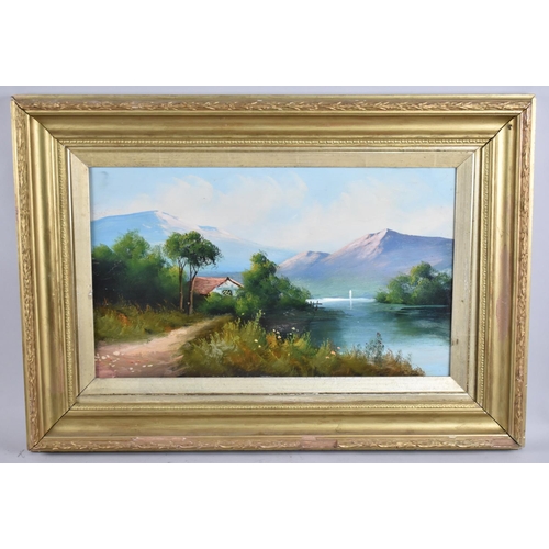 157 - A Late 19th/Early 20th Century Framed Oil, Highland Lake Scene, 49x29cm