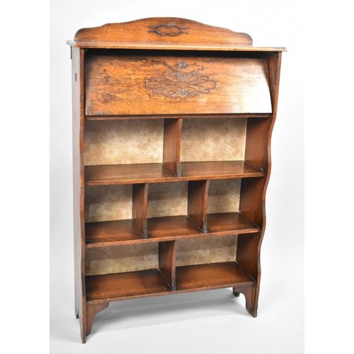 165 - An Edwardian Hall Galleried Bureau Bookcase of Narrow Proportions with Pull Down Front and Fitted Ba... 