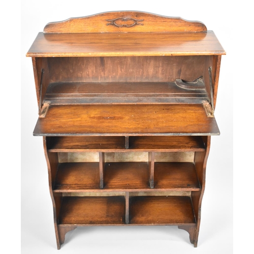 165 - An Edwardian Hall Galleried Bureau Bookcase of Narrow Proportions with Pull Down Front and Fitted Ba... 